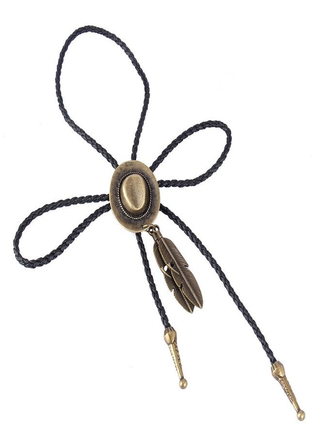 COOLLA Bolo tie- Handmade Hat Feather Western Cowboy Black Vintage Pendant for Women,Men (Bronze) - Image 3