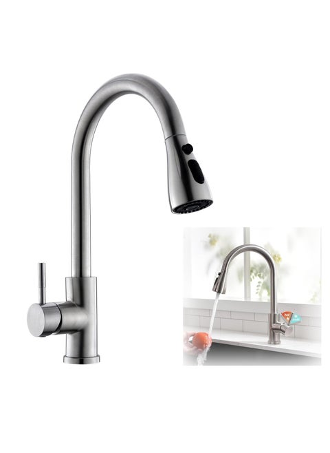 Kitchen Faucet with Pull Down Sprayer, High Arc Single Handle Single Hole Stainless Steel Kitchen Sink Faucet with 3 Functions Sprayer for Commercial Modern RV, Brushed Nickel