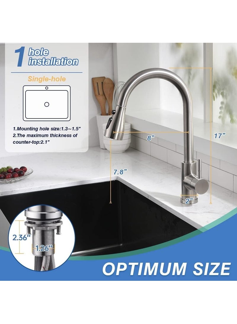 KASTWAVE - Kitchen Faucet with Pull Down Sprayer, High Arc Single Handle Single Hole Stainless Steel Kitchen Sink Faucet with 3 Functions Sprayer for Commercial Modern RV, Brushed Nickel - Image 1