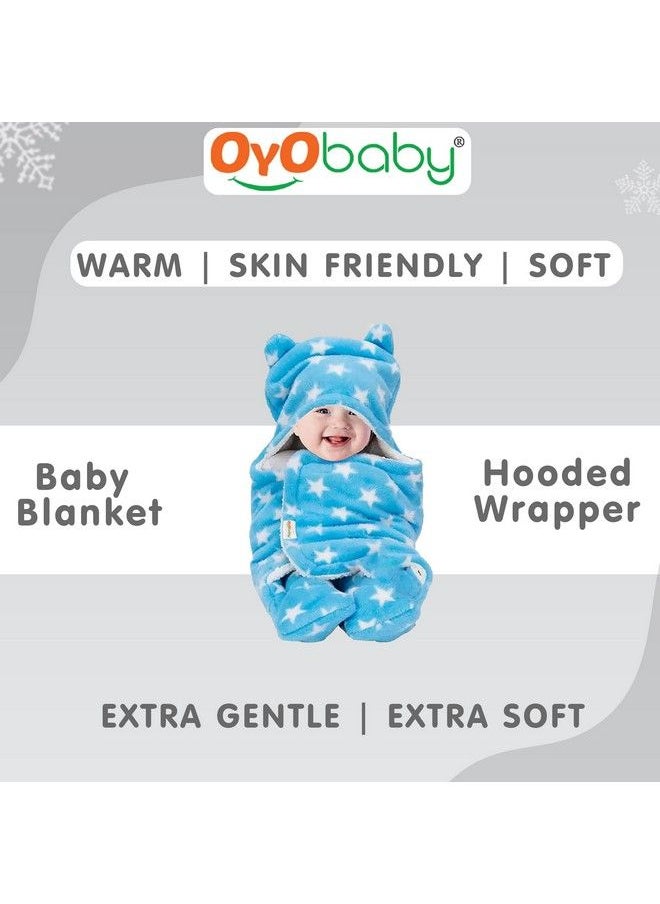 OYO BABY 3 In 1 Hooded Baby Blanket Wrapper Pack Of 2 (Star Beige + Blue) Swaddle For New Born ; All Season ; 0 6 Months ; Sleeping Bag ; Nursing Baby Gifts ; Bath Robe ; Multipurpose Comforter  - Image 4