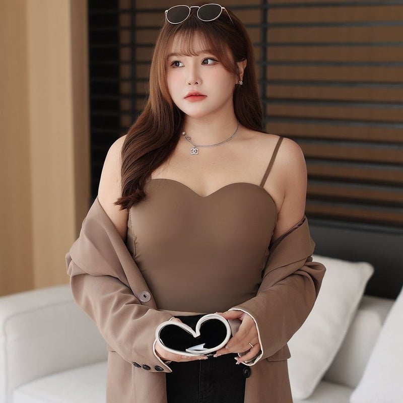 200 Jin Womens Ice Silk Traceless Camisole Gather Fixed Cup Underwear Fat MM Outer Wear Top Black - Image 3