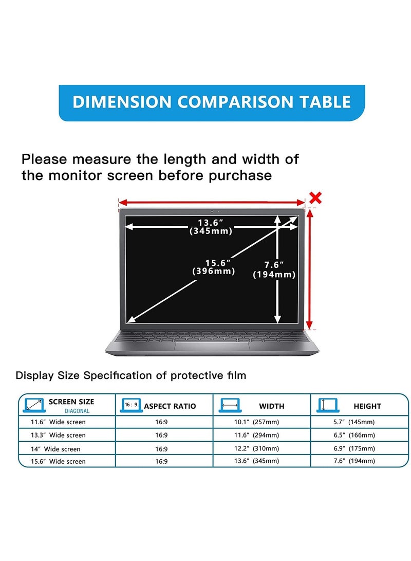 15.6 Inch Laptop Privacy Screen Filter Anti-Blue Light Screen Protector, Compatible with HP/Dell/Asus/Acer/Sony/Samsung/Lenovo/Toshiba,16:9 Removable Aspect Ratio Screen Filter Laptop Privacy - Image 2