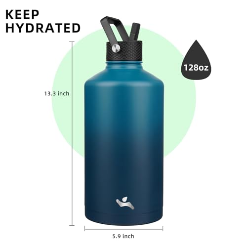 Konokyo Gallon Insulated Water Bottle with Straw,128 oz 3 Lids Water Jug with Carrying Bag,Paracord Handle, Double Wall Vacuum Stainless Steel Metal Flask,Indigo Black - Image 3