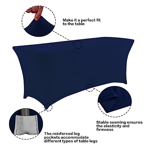 IVAPUPU 2 Pack 6FT Table Cloth for Rectangular Fitted Events Stretch Jean Blue Table Covers Washable Spandex Tablecloth Protector for Party, Wedding, Cocktail, Banquet, Festival - Image 2