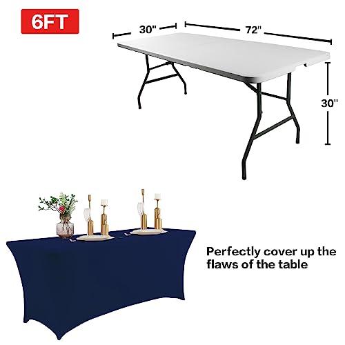 IVAPUPU 2 Pack 6FT Table Cloth for Rectangular Fitted Events Stretch Jean Blue Table Covers Washable Spandex Tablecloth Protector for Party, Wedding, Cocktail, Banquet, Festival - Image 3