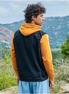 Campus Sutra Men's Blue & Mustard Yellow Medium-Wash Denim Jacket With Sweatshirt Sleeve  - Image 5