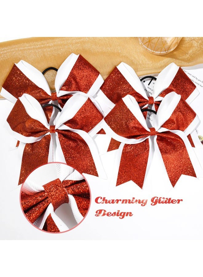Aileam 10PCS 8 Large Glitter Hair Bows with Rhinestones and Sequins - Red Hair Ties for Girls, Teens, Cheerleaders, Softball, Football, and Sports - Image 3