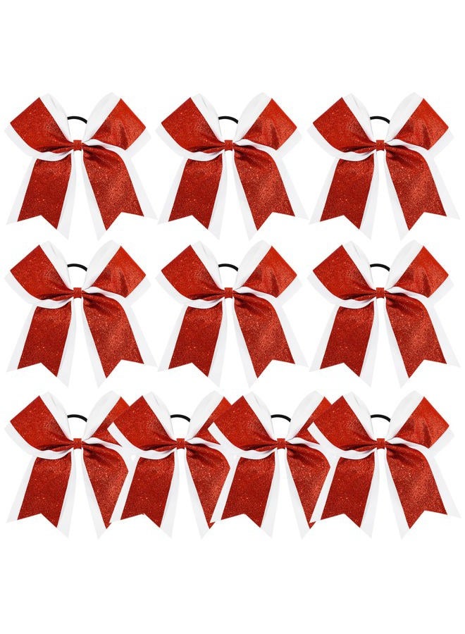Aileam 10PCS 8 Large Glitter Hair Bows with Rhinestones and Sequins - Red Hair Ties for Girls, Teens, Cheerleaders, Softball, Football, and Sports - Image 1