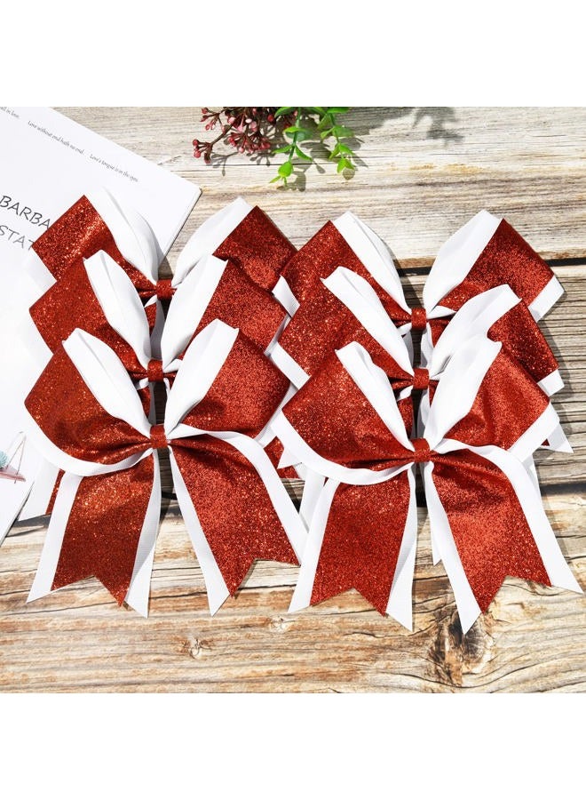 Aileam 10PCS 8 Large Glitter Hair Bows with Rhinestones and Sequins - Red Hair Ties for Girls, Teens, Cheerleaders, Softball, Football, and Sports - Image 2