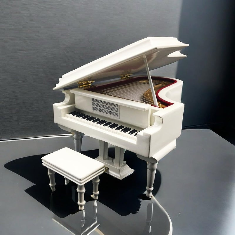 SHTWX Mylifestyle White Piano Music Box with Bench and Black Case Musical Boxes Gift for ChristmasBirthdayValentines Day Melody Castle in The Sky 