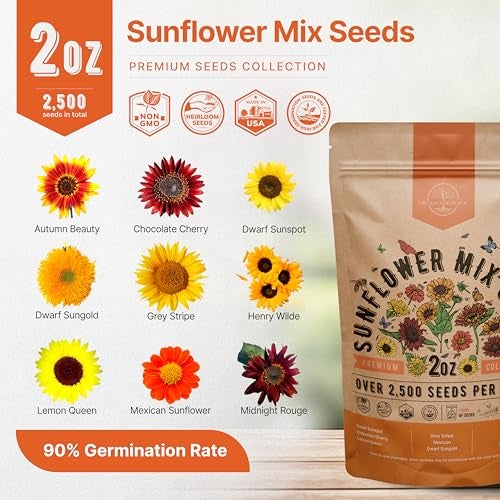 Organo Republic Sunflower Mix Seeds Pack 2 oz - Over 2,500 Non-GMO Heirloom Sunflower Seeds for Planting, Annual Flowers in Individual Seed Packet for Planting Home Garden Indoor & Outdoor Gardening - Image 3