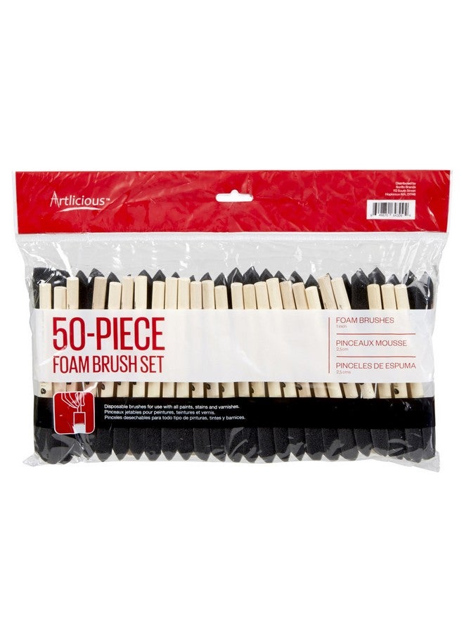 Artlicious Foam Brush Set Pack Of 50 Disposable 1 Inch Sponge Paint Brushes For Acrylic Painting Staining Varnishes & Diy Craft Projects Art Supplies - Image 1