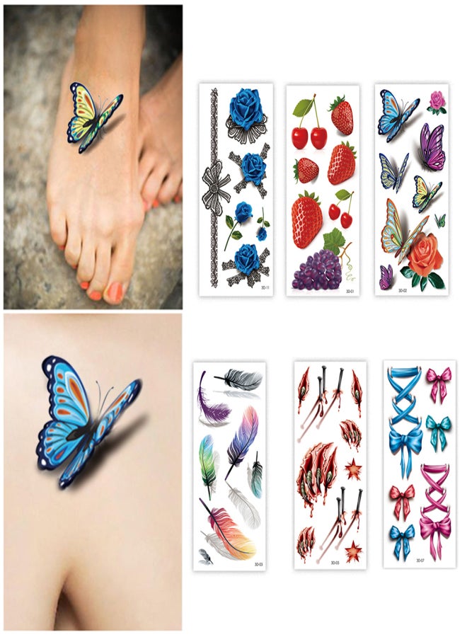 3D Temporary Tattoos Sticker for Women Body Art Tattoo Sticker 3D Butterfly Rose Flower Feather Tattoo Removable Waterproof Tattoo Paper - Image 3