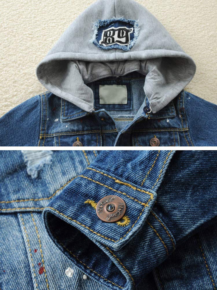 Mallimoda Kids Boys Girls Hooded Denim Jacket Zipper Coat Outerwear Style 6 Denim 11-12 Years - Image 3