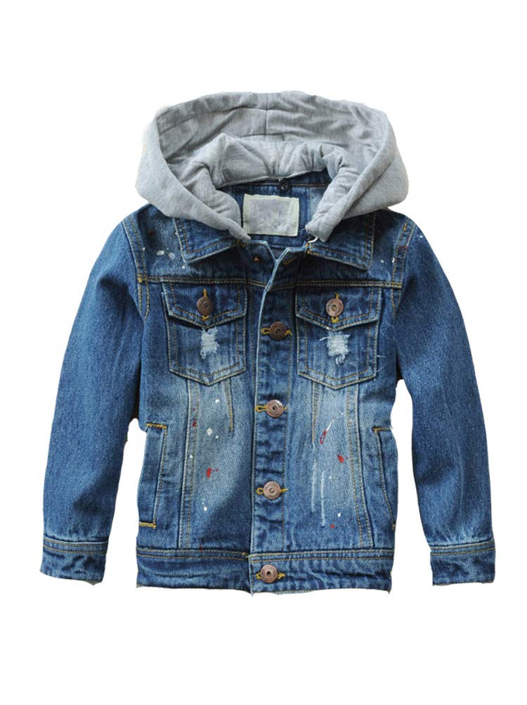 Mallimoda Kids Boys Girls Hooded Denim Jacket Zipper Coat Outerwear Style 6 Denim 11-12 Years - Image 1