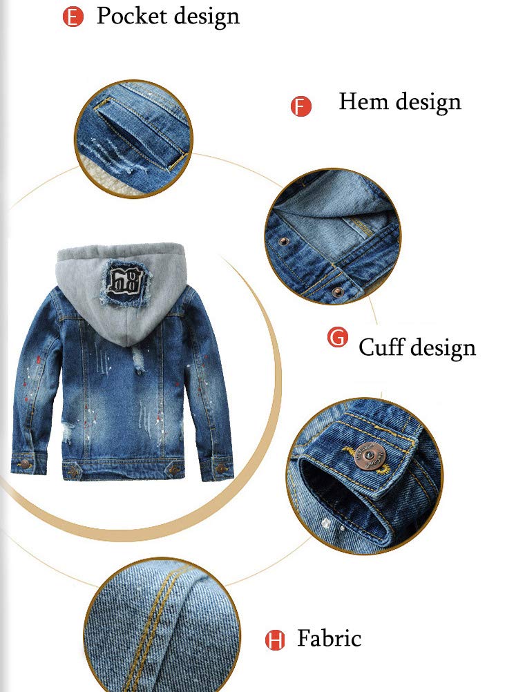 Mallimoda Kids Boys Girls Hooded Denim Jacket Zipper Coat Outerwear Style 6 Denim 11-12 Years - Image 5