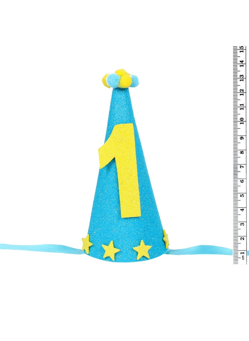 Funcart Funcart 1st Birthday Boy Blue Yellow Conic Cap First Birthday Hat for Baby Boys Glitter Birthday Hat st Birthday boy Decoration Blue Birthday Decorations 1st Birthday Outfit boy  - Image 2
