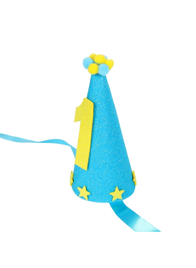 Funcart Funcart 1st Birthday Boy Blue Yellow Conic Cap First Birthday Hat for Baby Boys Glitter Birthday Hat st Birthday boy Decoration Blue Birthday Decorations 1st Birthday Outfit boy  - Image 3
