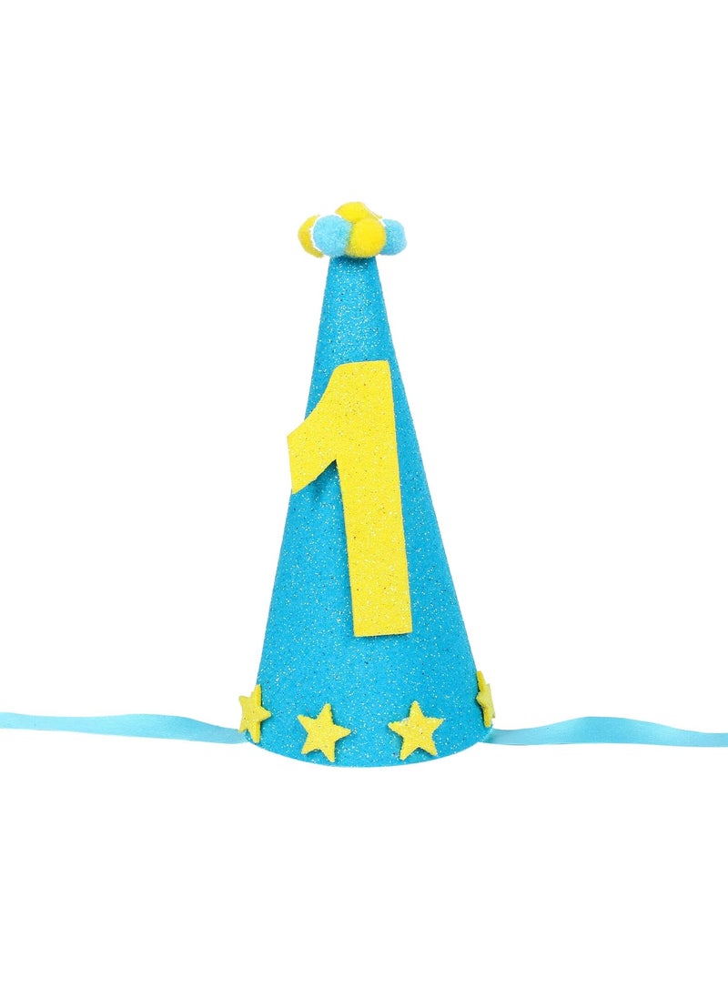 Funcart Funcart 1st Birthday Boy Blue Yellow Conic Cap First Birthday Hat for Baby Boys Glitter Birthday Hat st Birthday boy Decoration Blue Birthday Decorations 1st Birthday Outfit boy  - Image 1