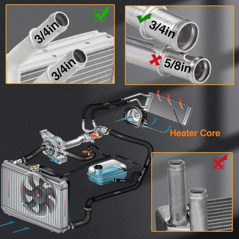 EVRBUL 2PCS Upgraded Aluminum Heater Core Tube Coolant Hose Connectors 3/4In x 5/8In for Chevrolet GMC Cadillac - Image 2