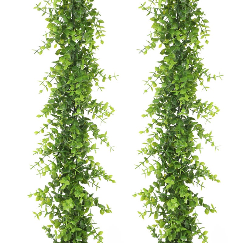 Dolicer Eucalyptus Garland 2 Pack - 12FT Faux Greenery, Fake Hanging Garlands Wedding Backdrop Arch Wall Table Party Decor (Green) - Image 1