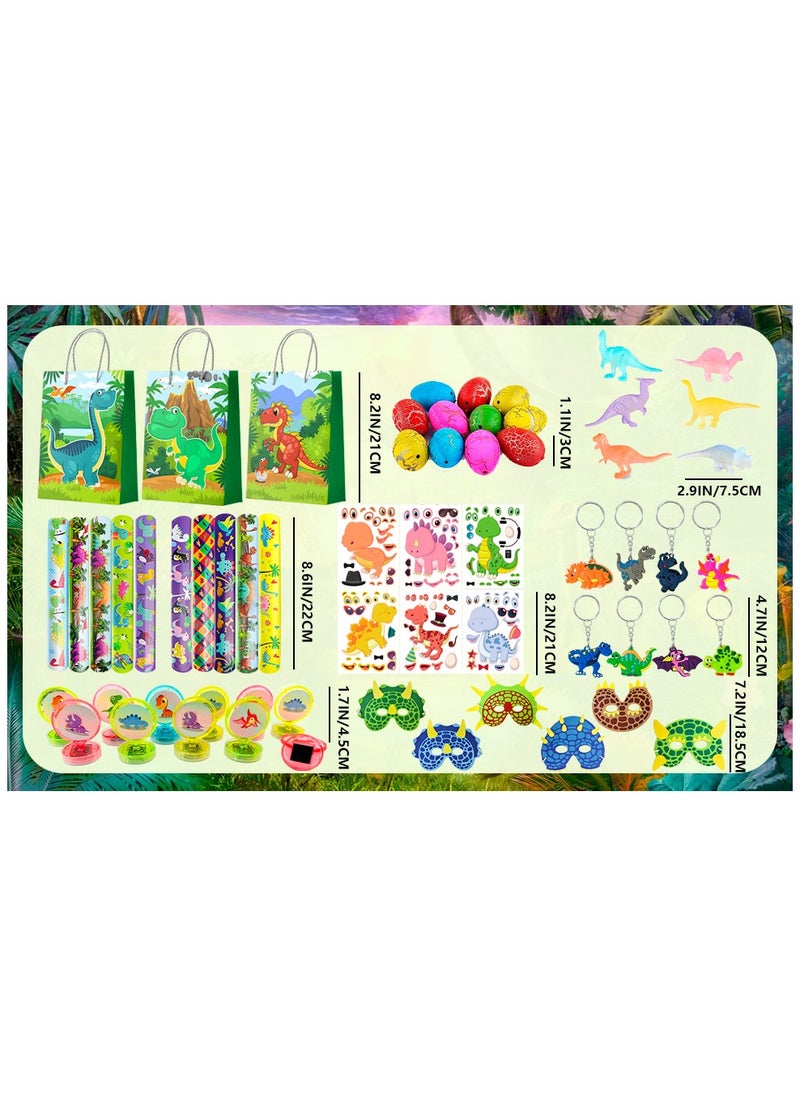 FRUITFUL PARTY Dinosaur Party Favors for 12 Guests, 96pcs Dinosaur Birthday Party Favors Set Dino Party Favor Bags Keychains Stampers Stickers Toys Clap Bracelets etc Party Supplies  - Image 3