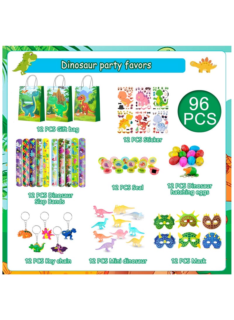FRUITFUL PARTY Dinosaur Party Favors for 12 Guests, 96pcs Dinosaur Birthday Party Favors Set Dino Party Favor Bags Keychains Stampers Stickers Toys Clap Bracelets etc Party Supplies  - Image 2