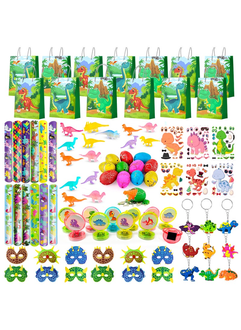 FRUITFUL PARTY Dinosaur Party Favors for 12 Guests, 96pcs Dinosaur Birthday Party Favors Set Dino Party Favor Bags Keychains Stampers Stickers Toys Clap Bracelets etc Party Supplies  - Image 1