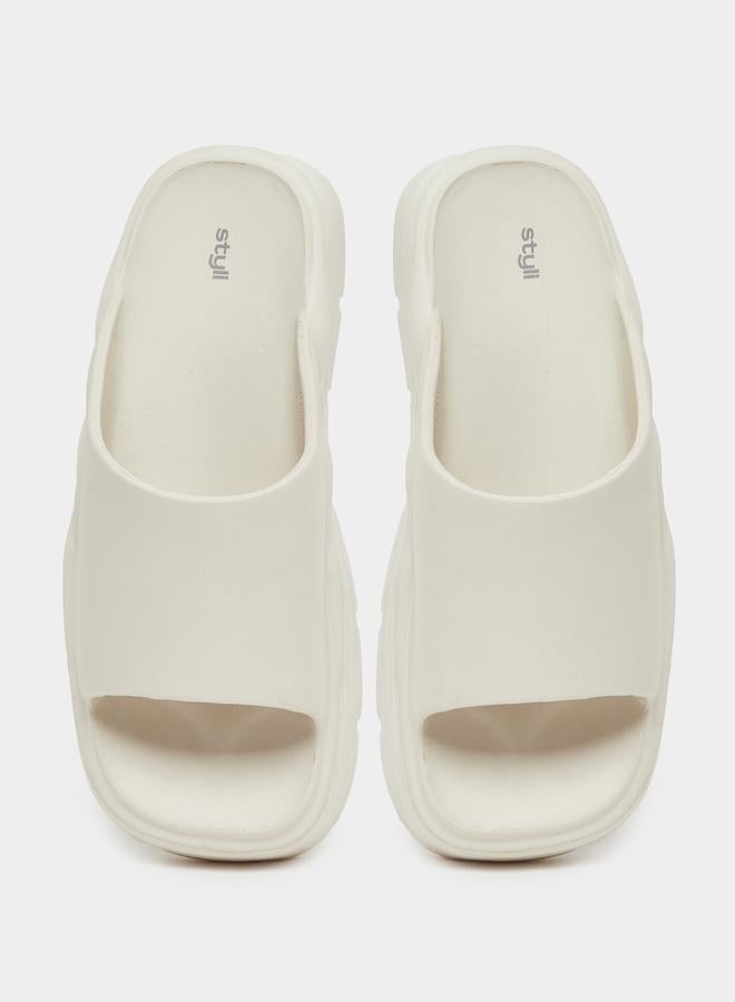 Styli Women Beige Basic Flatform Slides - Image 5