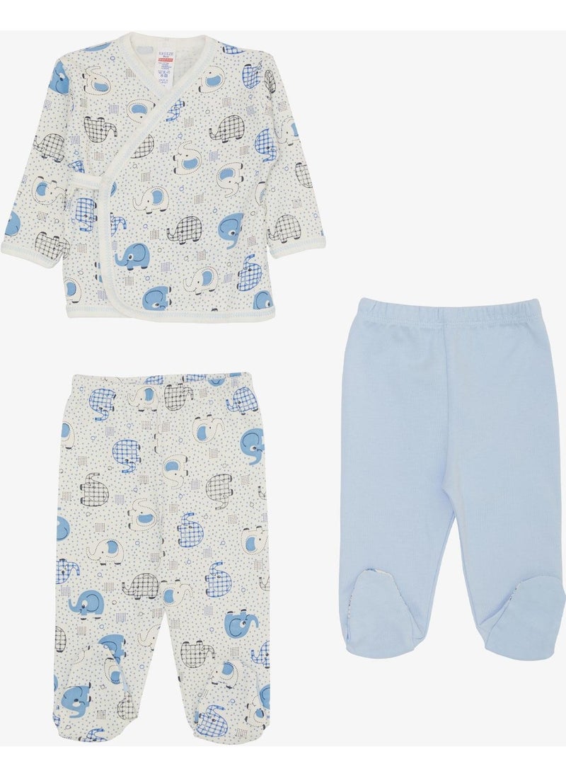 Breeze Baby Boy Hospital Release 3-Piece Cute Baby Elephant Patterned Polka Dot 0-4 Months, White  - Image 1