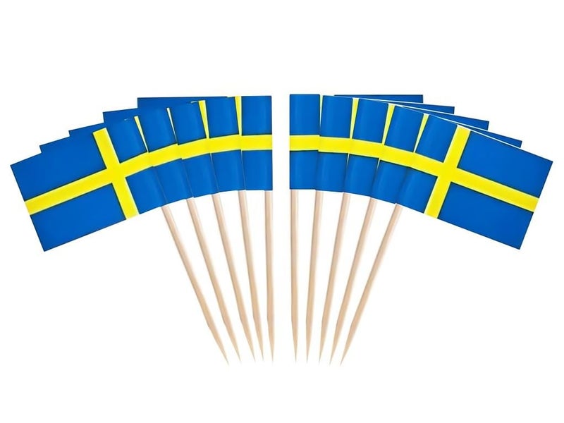 JAVD CYPS 100 Pcs Sweden Swede Toothpick Flags Mini Stick Cupcake Toppers Country Picks Party Decoration - Image 3