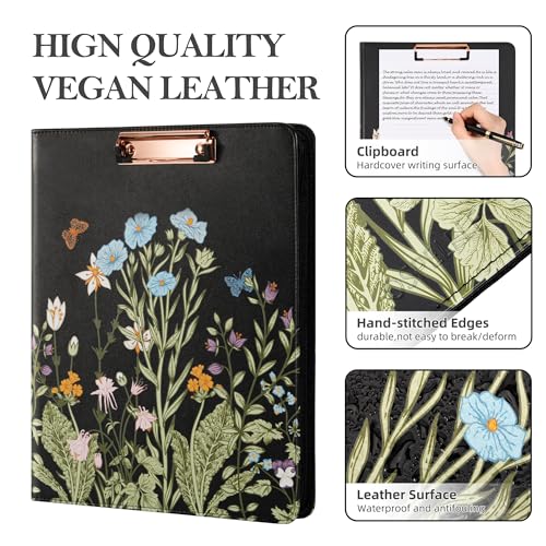 Ospelelf Leather Portfolio Folder with Zipper - 3 Ring Binder with Clipbard - Calculator, 12.1” Tablet Sleeve, 5 Dividers with 10 Pockets, Refillable Notepad, Card Holder (Bushes) - Image 5