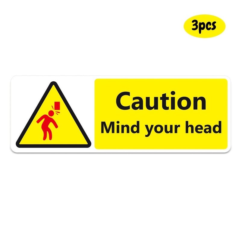 3 Pcs Caution Mind Your Head Warning Stickers For Safety Factory Office Signs - Image 1