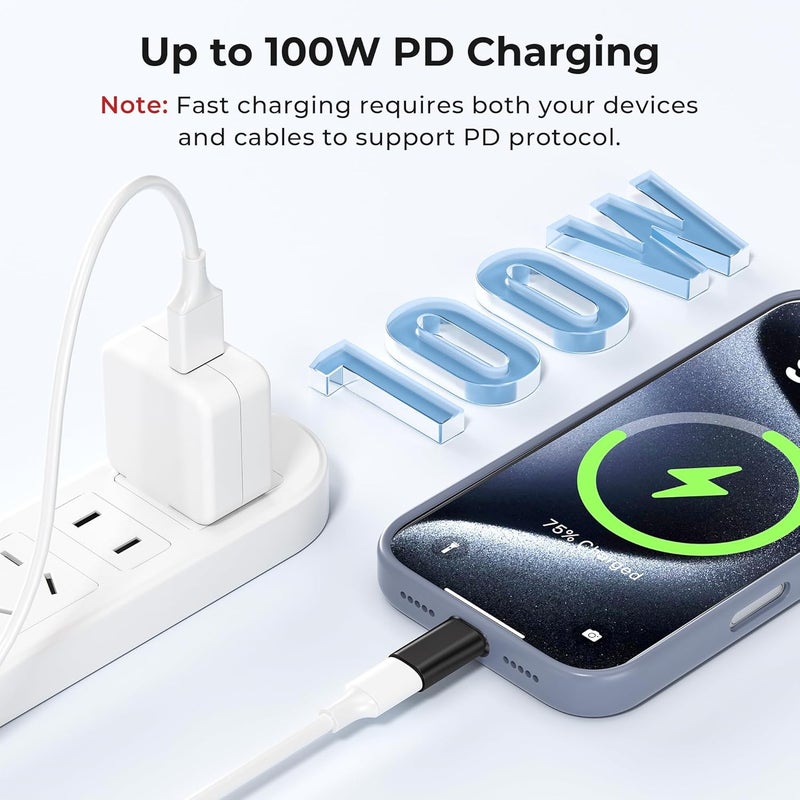 Basesailor محول موسع USB Type C 3Pack، 100W PD USBC ذكر إلى أنثى، محول تمديد، 40Gbps USB4 Thunderbolt 4 3 موصل موسع لجهاز iPhone 17 16 Pro Max، MacBook، غلاف Otterbox، Samsung S25 - Image 5
