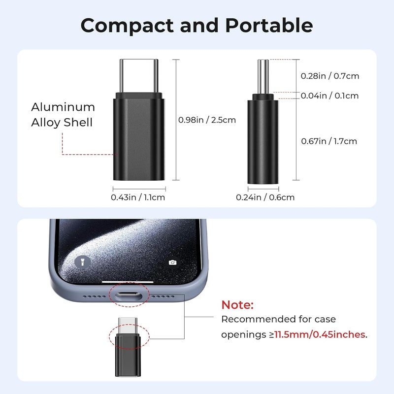 Basesailor محول موسع USB Type C 3Pack، 100W PD USBC ذكر إلى أنثى، محول تمديد، 40Gbps USB4 Thunderbolt 4 3 موصل موسع لجهاز iPhone 17 16 Pro Max، MacBook، غلاف Otterbox، Samsung S25 - Image 4