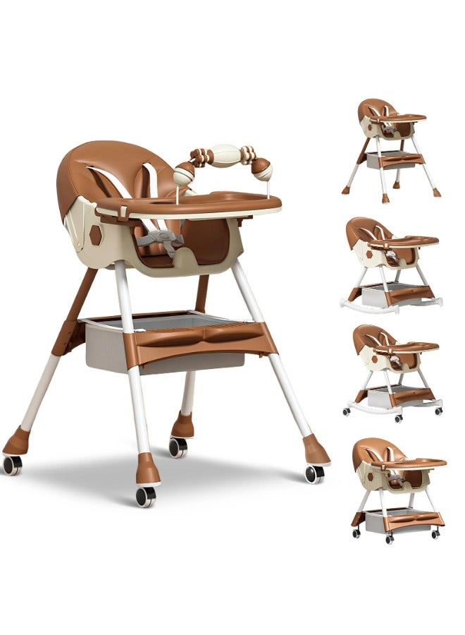 كرسى طعام هزاز للأطفال 2مستوي ارتفاع وقابل للطى مع بار العاب لتسليه الطفل كود (601y)