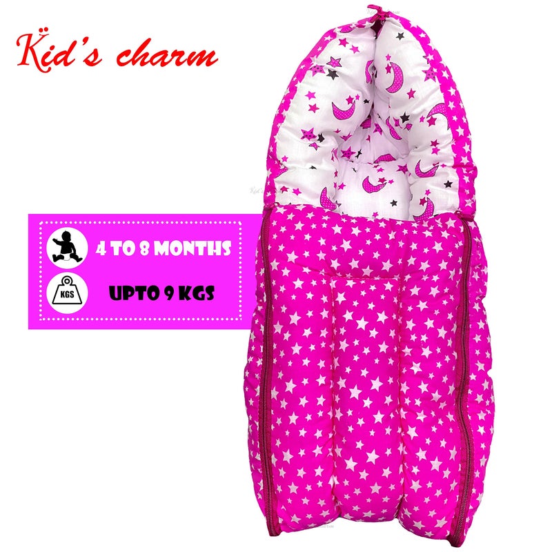 Kid's Charm مجموعة 2 قطعة من نجمة القمر للأطفال | سرير قطن 3 في 1 للأطفال | سرير قطن 2 في 1 مع شبكة ناموسية للأطفال من 4-8 أشهر (وردي) - Image 4
