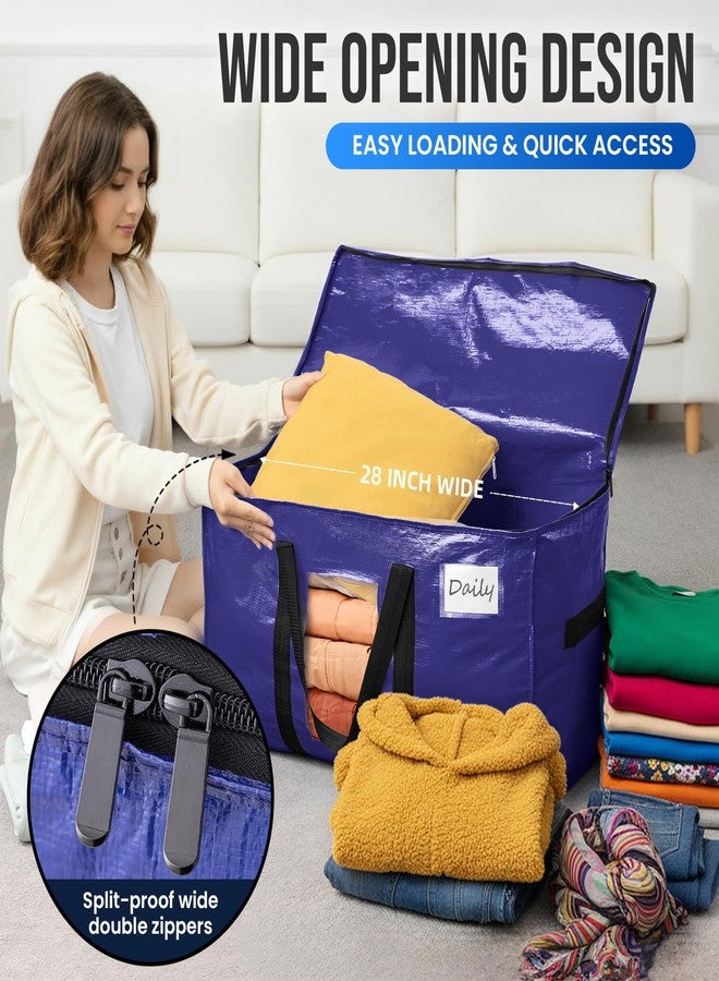 TAILI 4 Pack Dark Blue Extra Large Moving Bags, Heavy Duty Totes with Visible Window, Wrap Around Handles, Great for Storage - Image 4