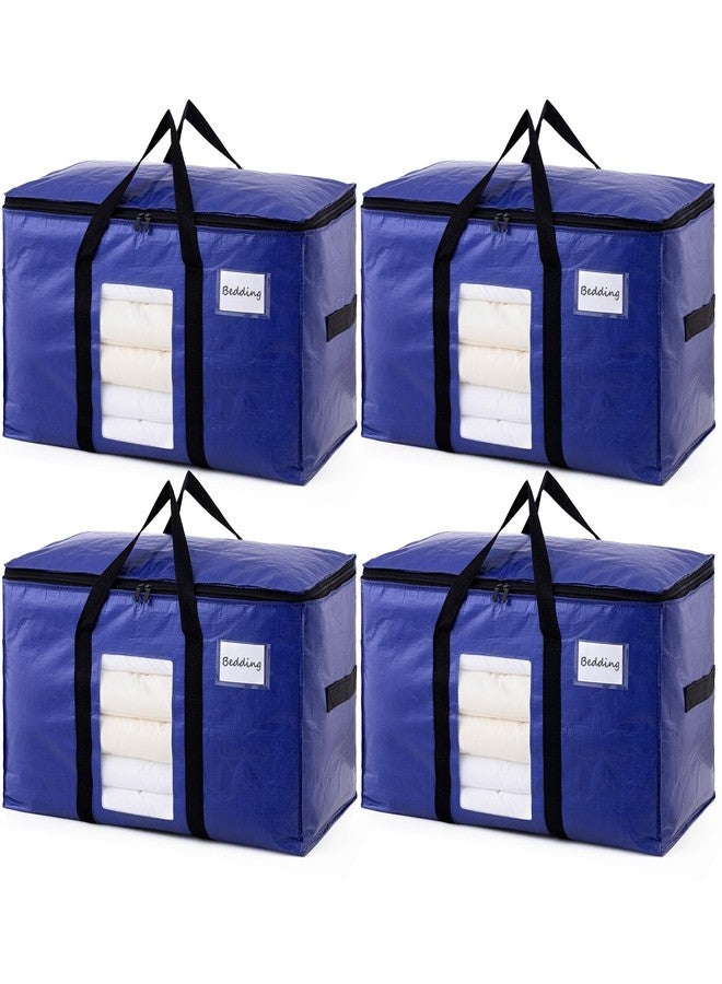 TAILI 4 Pack Dark Blue Extra Large Moving Bags, Heavy Duty Totes with Visible Window, Wrap Around Handles, Great for Storage - Image 1