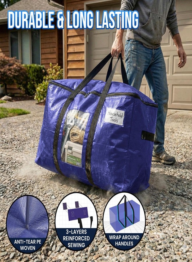 TAILI 4 Pack Dark Blue Extra Large Moving Bags, Heavy Duty Totes with Visible Window, Wrap Around Handles, Great for Storage - Image 3