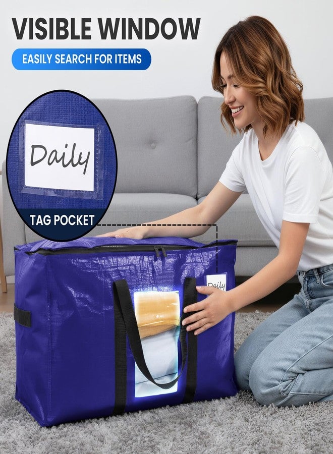 TAILI 4 Pack Dark Blue Extra Large Moving Bags, Heavy Duty Totes with Visible Window, Wrap Around Handles, Great for Storage - Image 5