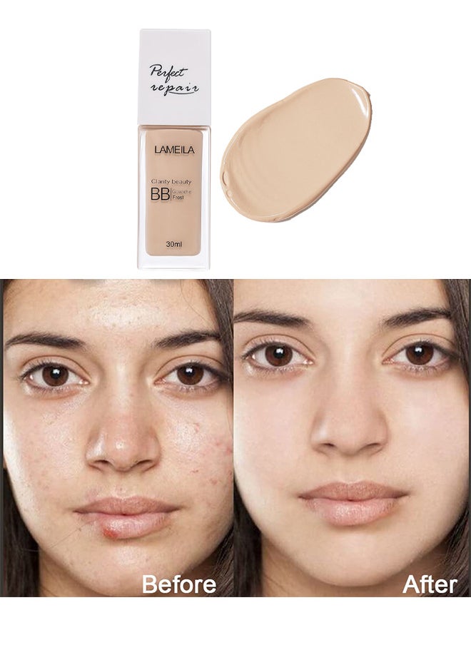 Lameila - Full Coverage Liquid Foundation, Smoothing Makeup Base Concealer Foundation, Matte Wear Concealer Sun Block Cream, Minimizes Pores, Hides Wrinkles, Advanced Real Moisture Foundation - Image 1