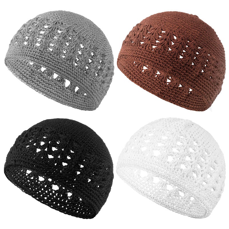 Boyiee Kufi Hat for Men Muslim Knit Kufi Cap Crochet Beanie Skull Beanie African Hat for Men Women(Black, White, Gray, Brown,Classic Style) - Image 1