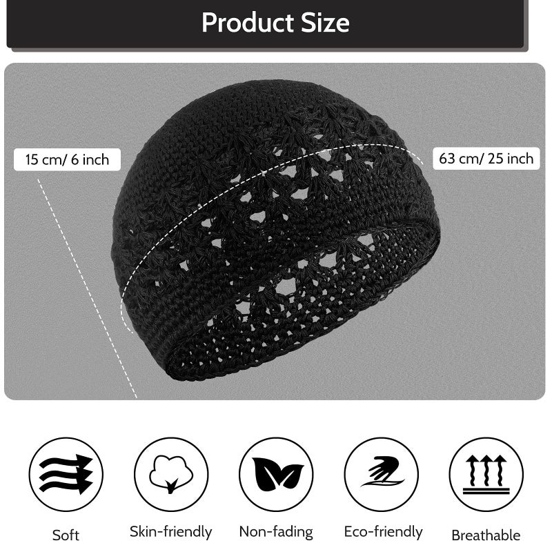 Boyiee Kufi Hat for Men Muslim Knit Kufi Cap Crochet Beanie Skull Beanie African Hat for Men Women(Black, White, Gray, Brown,Classic Style) - Image 2