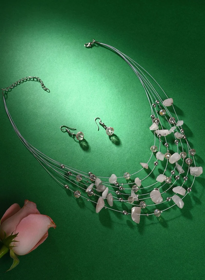 SOHI Pack of 3 Silver Plated Designer Stone Necklace and Earring Set