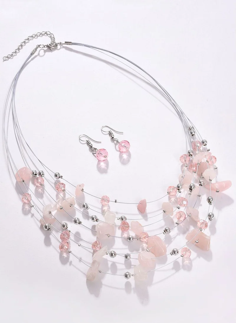 SOHI Pack of 3 Silver Plated Designer Stone Necklace and Earring Set