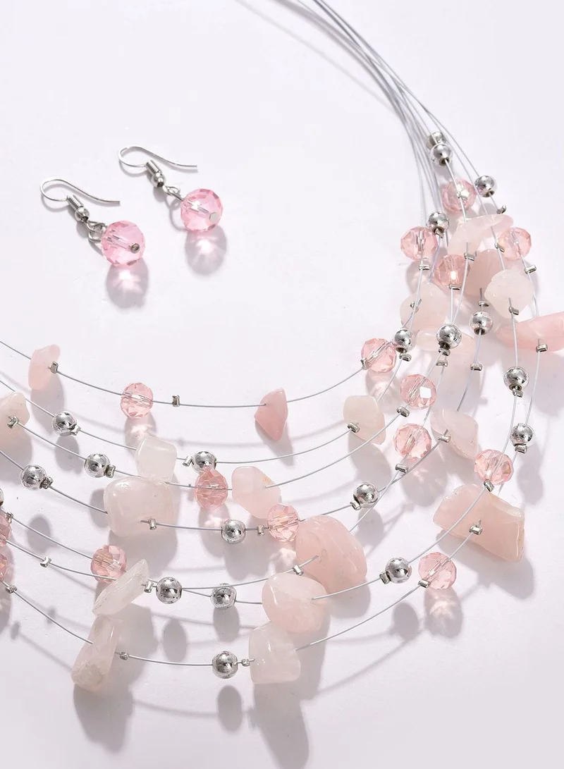 SOHI Pack of 3 Silver Plated Designer Stone Necklace and Earring Set