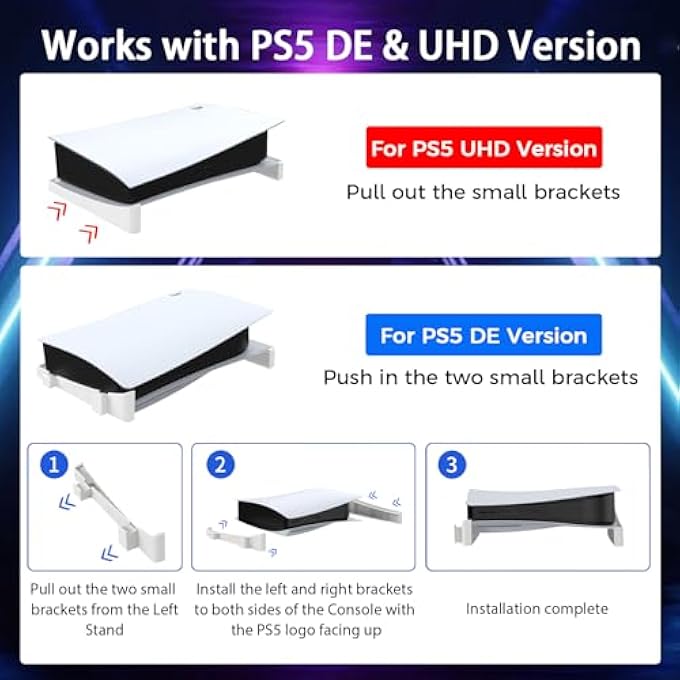 rayihni حامل أفقي مع مروحة تبريد صامتة لجهاز PS5 سليم، متوافق مع إصدارات بلاي ستيشن 5 سليم القرص والرقمي، مع ضوء RGB LED مدمج، منفذ USB 3.0 إضافي - Image 2