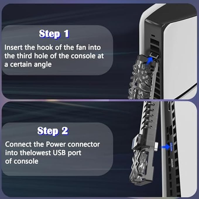 rayihni حامل أفقي مع مروحة تبريد صامتة لجهاز PS5 سليم، متوافق مع إصدارات بلاي ستيشن 5 سليم القرص والرقمي، مع ضوء RGB LED مدمج، منفذ USB 3.0 إضافي - Image 3