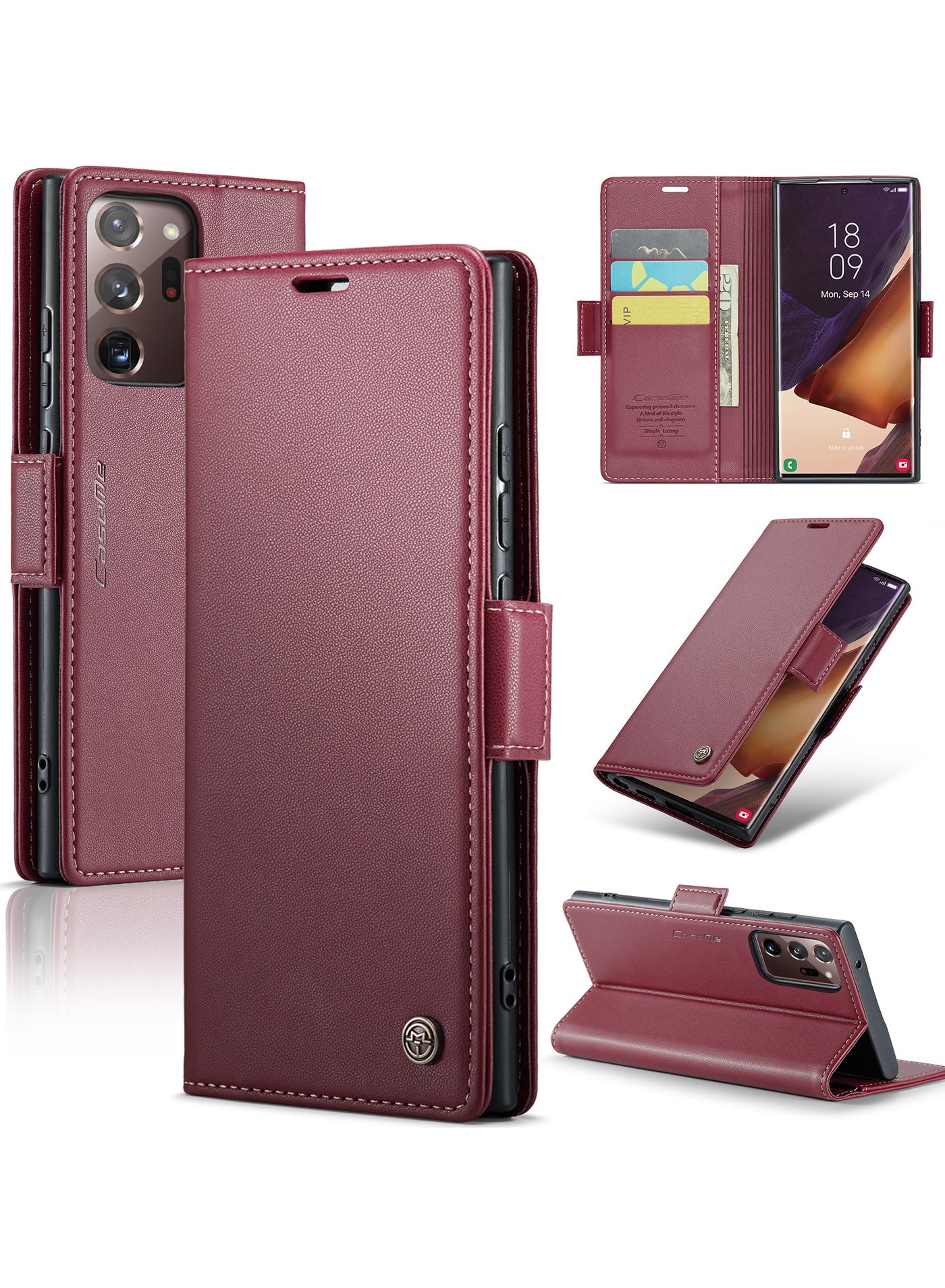 Phone Case for Samsung Galaxy Note 20 Ultra Anti-scratch Leather Kickstand Card Slot Money Pocket Red